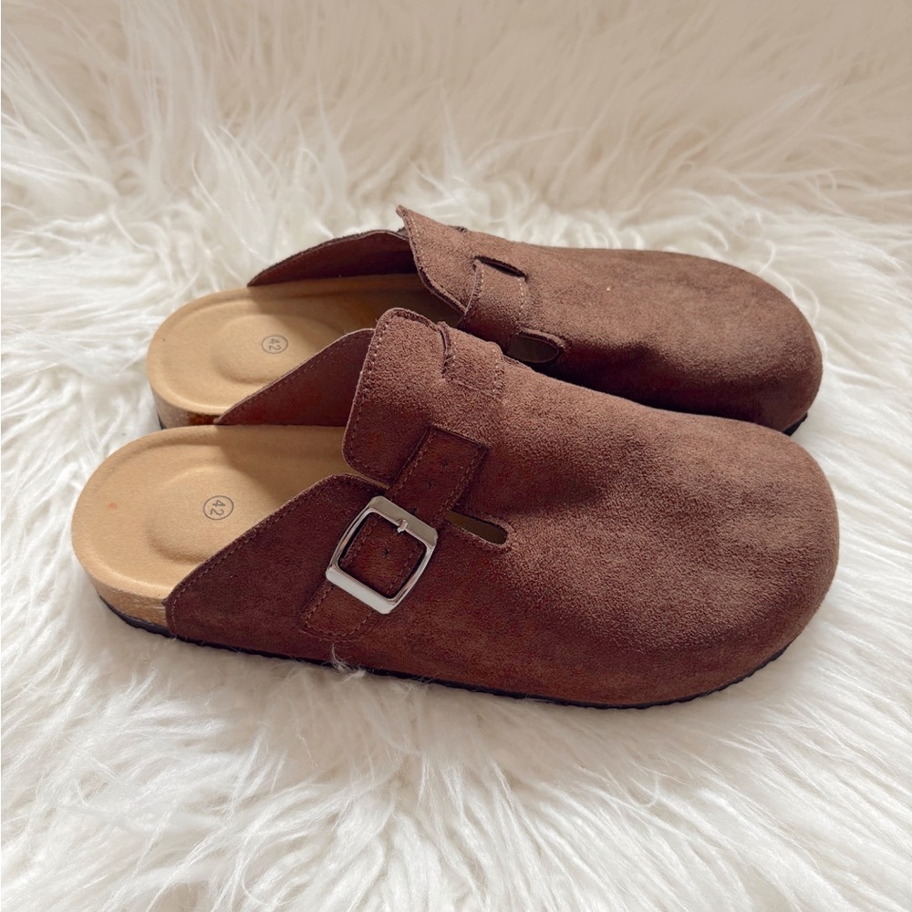 Brown Suede Slip-On Clogs • NEW